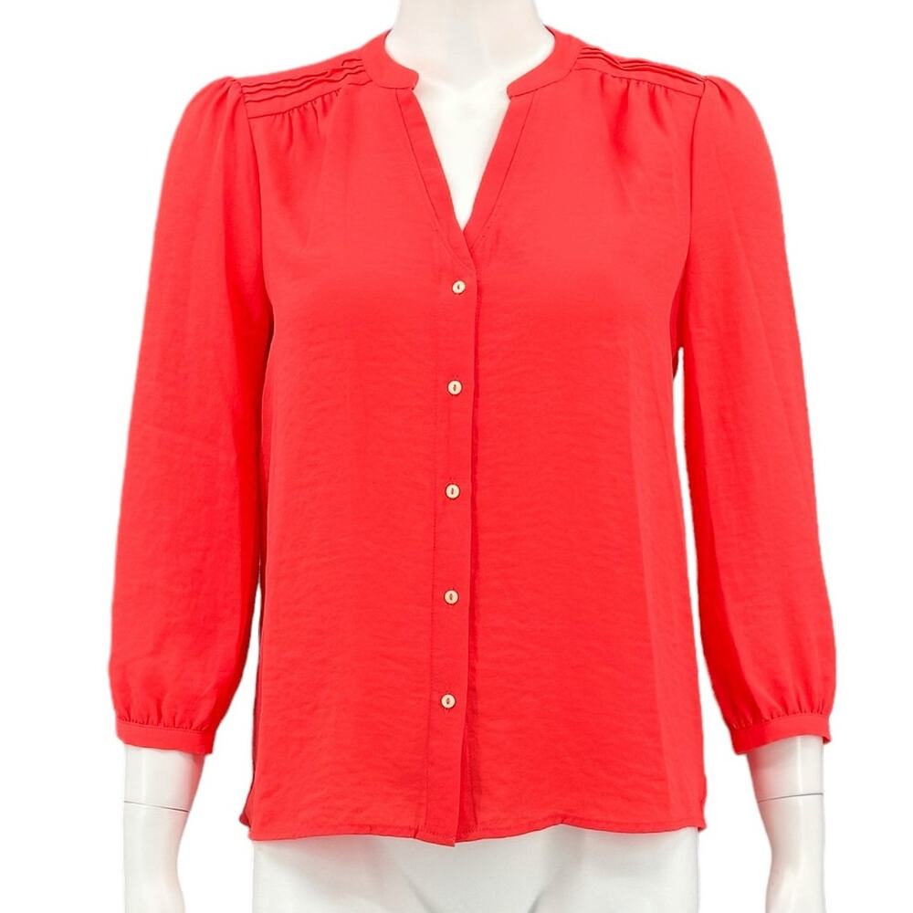 Vanessa Virginia Anthropologie Top Womens 2 Coral Romi Button Up V-Neck Office